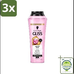 3 x Gliss - Shampoo - Liquid Silk - Voor Glanzend en Zijdezacht Haar - 250 ml - Grootverpakking - Glans Shampoo - Zijdezacht Haar - Haarverzorging - Siliconenvrije Shampoo - Natuurlijke Shampoo