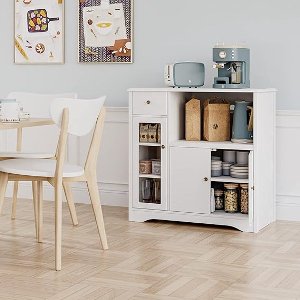Keukenkast Sideboard met Magnetronrek, Lades en Deuren – Buffetkast Opbergkast voor Keuken & Eetkamer – Verstelbare Planken – 90 x 40 x 82 cm – Wit – House&Garden