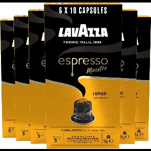 Lavazza Espresso Lungo Koffiecups - 60 Aluminium Cups - 100% Arabica Koffie - Intensiteit: 5/13 - 6 x 10 Capsules - Geschikt voor Nespresso