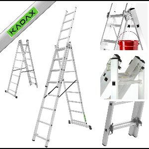 KADAX Multifunctionele ladder, multifunctionele ladder van aluminium, ladder tot 150 kg, multifunctionele ladder, combiladder, staande ladder met haken, schuifladders (8 treden)