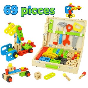 Best4Juniors Houten Gereedschapskist 69-delig – Educatieve Werkbankset (8+) – Creatief & Veilig Bouwplezier