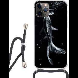Telefoonhoesje Geschikt voor iPhone 13 Pro - Koi - Vissen - Water - Zwart - Siliconen - Crossbody - Backcover met Koord - Telefoonhoesje met koord - Hoesje met touw Telefoonhoesje