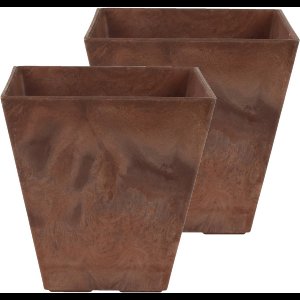 Bloempot/plantenpot - Set van 2x stuks - vierkant - gerecycled kunststof - terra bruin - D30 en H30 cm