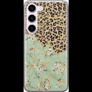 Leuke Telefoonhoesjes - Hoesje geschikt voor Samsung Galaxy S23 - Luipaard bloemen print - Soft case - TPU - Luipaardprint - Groen