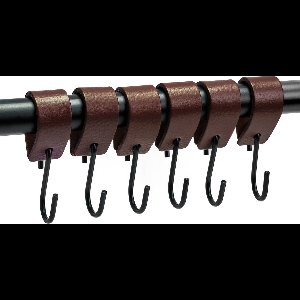 Brute Strength - Leren S-haak hangers - Bruin - 12 stuks - 12,5 x 2,5 cm – Zwart zilver – Leer - handdoekhaakjes - Ophanghaken – kapstokhaak