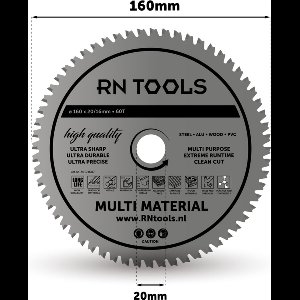 RNtools Cirkelzaagblad - Ø 160 x 20 mm - 60 tanden - Geschikt voor Hout, Hardhout, Laminaat, MDF, Multiplex
