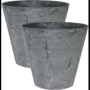 Ter Steege Plantenpot/bloempot - 2x - natuursteen look grijs - D22 x H20 cm