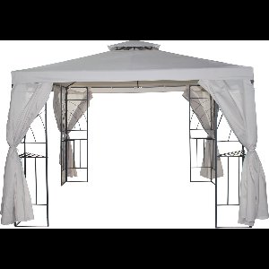 Luxe Partytent / Tuinpaviljoen 3x3m | Graciosa | 100% Waterdicht | Met Zijpanelen | Met schapjes | Stevig PVC gecoat Doek 270g/m² | Zilverzand / Ecru | Overkapping voor Tuin of Terras