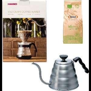 Hario V60 slow coffee kit + Hario V60 Buono Waterketel 1.2 liter + Bristot BIO 100% biologische koffie