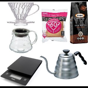 Hario V60 Range Server Slow Coffee starter set 1-2 kops + Bristot Diamante 100% Arabica gemalen koffie