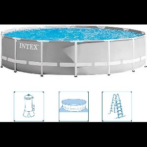 Intex 26720GN Prism Frame Zwembad 427x107 cm + Filterpomp en Trap + Accessoires Grijs