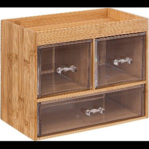 5Five bureau organizer - 3 lades - 24 x 20 cm - bamboe/kunststof - kantoor/hobby opbergen