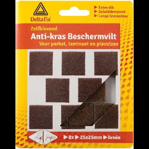 Deltafix Anti-krasvilt - 8x - bruin - 25 x 25 mm - vierkant - zelfklevend - meubel beschermvilt