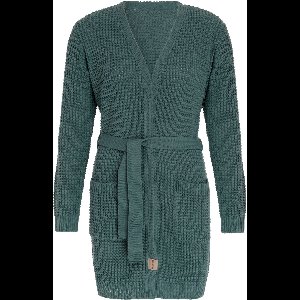 Knit Factory Robin Gebreide Dames Vest - Grof gebreide cardigan - Groen Damesvest - Middellang vest reikend tot boven de knie - Laurel - 36/38 - Met steekzakken