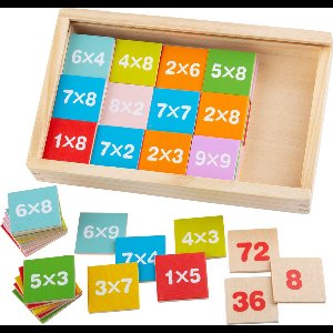 Houten Rekenspel - BIGJIGS - Tafels Oefenen - Compact Doosje met 81 Opgaves