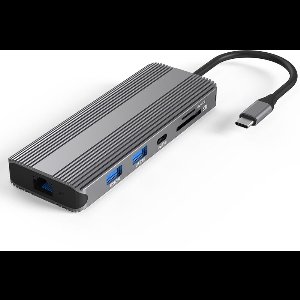 NÖRDIC 1 naar 10 USB-C Dockingstation - 8K/30Hz & 4K/60Hz - Dual HDMI - Gigabit LAN - USB-A & USB-C 3.1 - SD/MicroSD - 87W Power Delivery - Voor Windows & macOS