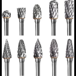 TOVBMUP Set hardmetalen boormachines - 10 stuks - Roterende snijmessen van wolfraamcarbide - Schachtdiameter 3 mm - Geschikt voor het zagen, boren en polijsten van metaal