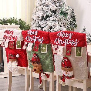 3 Stuks Kerst Stoelhoezen – Santa Claus, Sneeuwman & Rendier | Kerst Stoelhoezen voor Eetkamer, Feest & Kerstdecoratie - ANMI