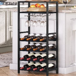 Staand wijnrek zwart metaal – 20 flessen + glashouders – Industrieel design – IN.HOMEXL Paradiso Black - 50 x 24 x 100 cm