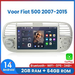 Awesafe Android 14 Autoradio - Geschikt Voor Fiat 500 2007 t/m 2015 - 2GB+64GB - Draadloos Carplay Android Auto - GPS RDS Bluetooth - Navigatie - Wit