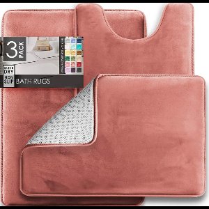 3-delige Badmatten Set – Antislip & Sneldrogend – Geheugenschuim Comfort – Voor Toilet, Douche & Badkamer – Roze