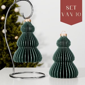 Fleuriek – Luxe kerstbal kerstboom – Glanzend Groen, 10 stuks – Onbreekbare kunststof kerstornamenten – Boomvormige kerstballen, trendy kerstversiering met glanzende afwerking