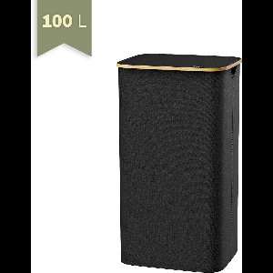 Wasmand 100L – Opvouwbare Wasmand met Deksel – Compact en Ruimtebesparend – Zwart – IN-HOMEXL Modena - 41×33×75cm