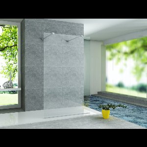 Bally Eco Inloopdouchewand Antikalk Met Chroom Profiel En Stabilisatiestang 8mm Veiligheidsglas 50x200cm Helder Glas