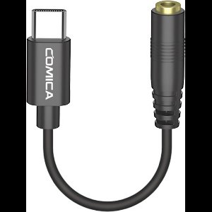 Comica USB-C naar mini-jack adapter voor microfoon en koptelefoon — Geschikt voor o.a. Samsung S25 / S24 / S23 / S22, iPhone 15 & 16, Pixel 8, Smartphones/Telefoons — Aluminium Zwart