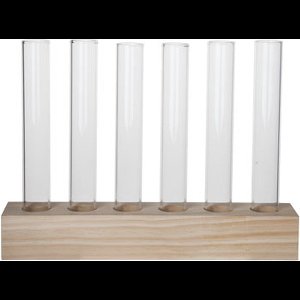 Glaasjes set 6 met houten staander D2.5xH14 cm