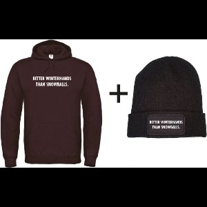 Better winterhands than snowballs set wintersport hoodie zwart XL + muts - wit - soBAD. | Foute apres ski outfit | kleding | verkleedkleren | wintersport beanie | wintersporttruien | wintersport dames en heren