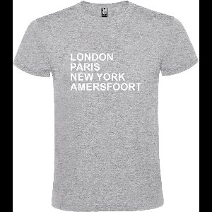 Grijs t-shirt met " London, Paris , New York, Amersfoort " print Wit size XXXL
