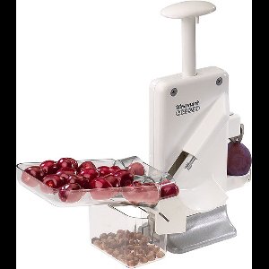 Westmark Kersen- en pruimenontpitter, multi-ontpitter: voor 2 vruchten tegelijk, hoogte: 32,5 cm, kunststof/roestvrij staal/aluminium, Steinomat, wit/zilver, 40602260