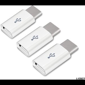 A-Konic ©- Set van 3 verloop adapter MICRO USB-adapter naar USB-C | Opzetstuk | Micro-USB to USB C Converter | Wit