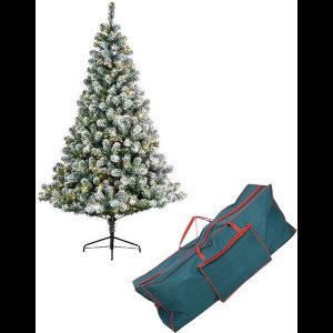 Kunst kerstboom Imperial pine met sneeuw en verlichting 150 cm inclusief opbergzak - Kunstbomen/kunst kerstbomen