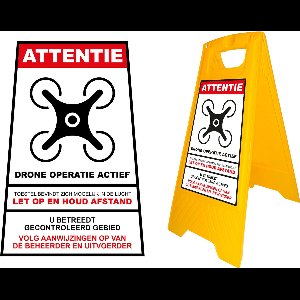 Drone A-bord geel (Waarschuwingsbord) Dronebord, Drone Sign, Full Colour (NL)