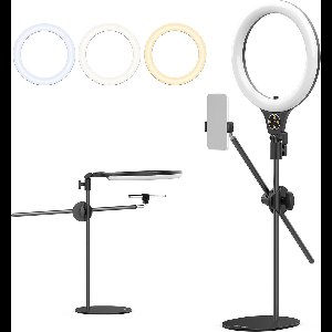 Ulanzi Ring-10 Topshot Ringlamp met statief - Werkhoogte 80 cm - 180 graden kantelbaar - Ringlight voor smartphones tot 9,4 cm breed - Telefoon statief met lamp - Zwart