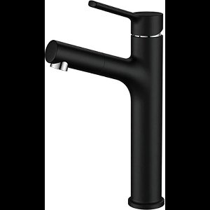 Mawialux hoge wastafelkraan - Uittrekbare uitloop - Rond - Mat zwart - Nuka