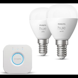 Philips Hue Starterspakket - E14 - met 2 Kogellampen - Warmwit Licht - Incl. 1 Hue Bridge - Hue White