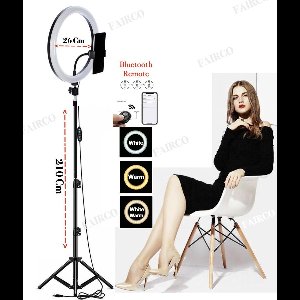LED Ring Light 26Cm met Statief 210 CM hoog Inclusief Bluetooth afstandsbediening en Telefoonhouder - Smartphone Tripod - LED Ringlamp - Ring Light - flitser - Make-up light - Studiolamp – Fairco