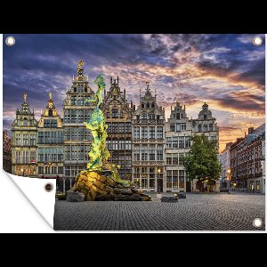 Tuin decoratie Antwerpen in de schemering - 40x30 cm - Tuindoek - Buitenposter