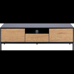 Belfurn - Thymo tv meubel in zwarte melamine met voorzijde in wilde eik