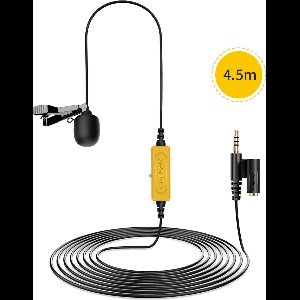 7RYMS S.LAV 01 Lavalier Microfoon voor smartphone, camera en computer (4.5 m.) - Dasspeld microfoon 3.5 mm TRRS - Monitoring - Helder geluid - Zwart/Geel