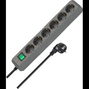 StayPowered 6-voudige Stekkerdoos - Veilig en Efficiënt Apparaten Aansluiten - Kinderbeveiliging - Verlichte Schakelaar - 45° Veiligheidscontacten - 1,5 m Kabel - Geschikt voor Haakse Stekkers - Grijs - Levering Sneller dan Aangegeven!