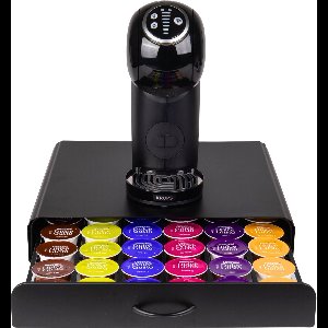 Capsulehouder met Lade – Koffiecups houder – Geschikt voor Dolce Gusto – 36 Cups - RVS - Zwart