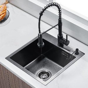 LOMAZOO Spoelbak Antraciet 45x45 – Spoelbak Keuken - Spoelbakken Keuken – Wasbak Keuken - Met Kraangat - Gun Metal RVS [FALLON]