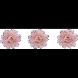 4x stuks decoratie bloemen lichtroze met veertjes op clip 11 cm - Decoratiebloemen/kerstboomversiering/kerstversiering