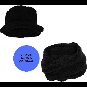 Sarlini - Colsjaal & Hoed - Teddy Wol - Zwart - One Size