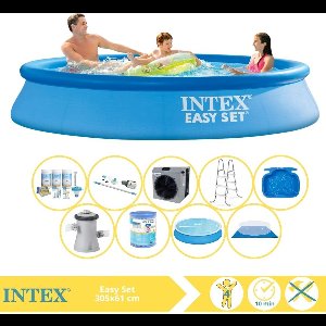 Intex Easy Set Zwembad - Opblaaszwembad - 305x61 cm - Inclusief Solarzeil, Onderhoudspakket, Filter, Grondzeil, Stofzuiger, Trap, Voetenbad en Warmtepomp CP