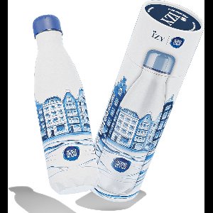 IZY Drinkfles - Prints - Heinen Delfts Blauw - Inclusief donatie - Waterfles - Thermosbeker - RVS - 12 uur lang warm - 500 ml